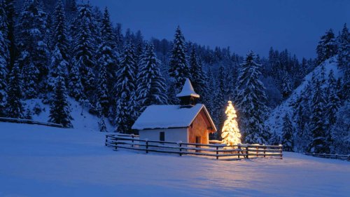 Chapel with Christmas tree in the evening --- Image by © Fridmar Damm/Corbis