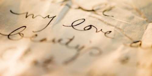 Close up of antique love letter on parchment